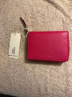 Tory Burch Bright Pink Leather Zip Wallet